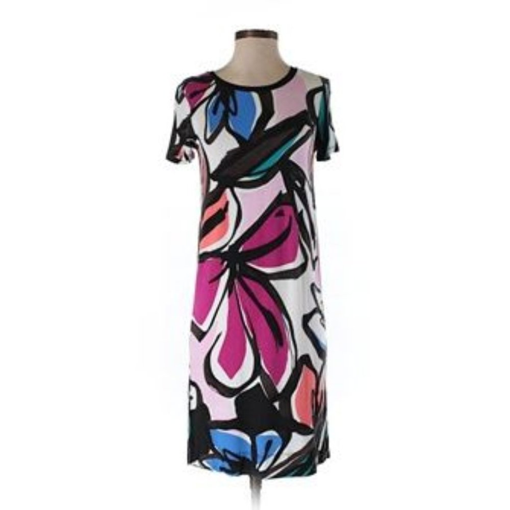 Adrienne Vittadini Multicolor Floral Women's Slip-on Dress in Small